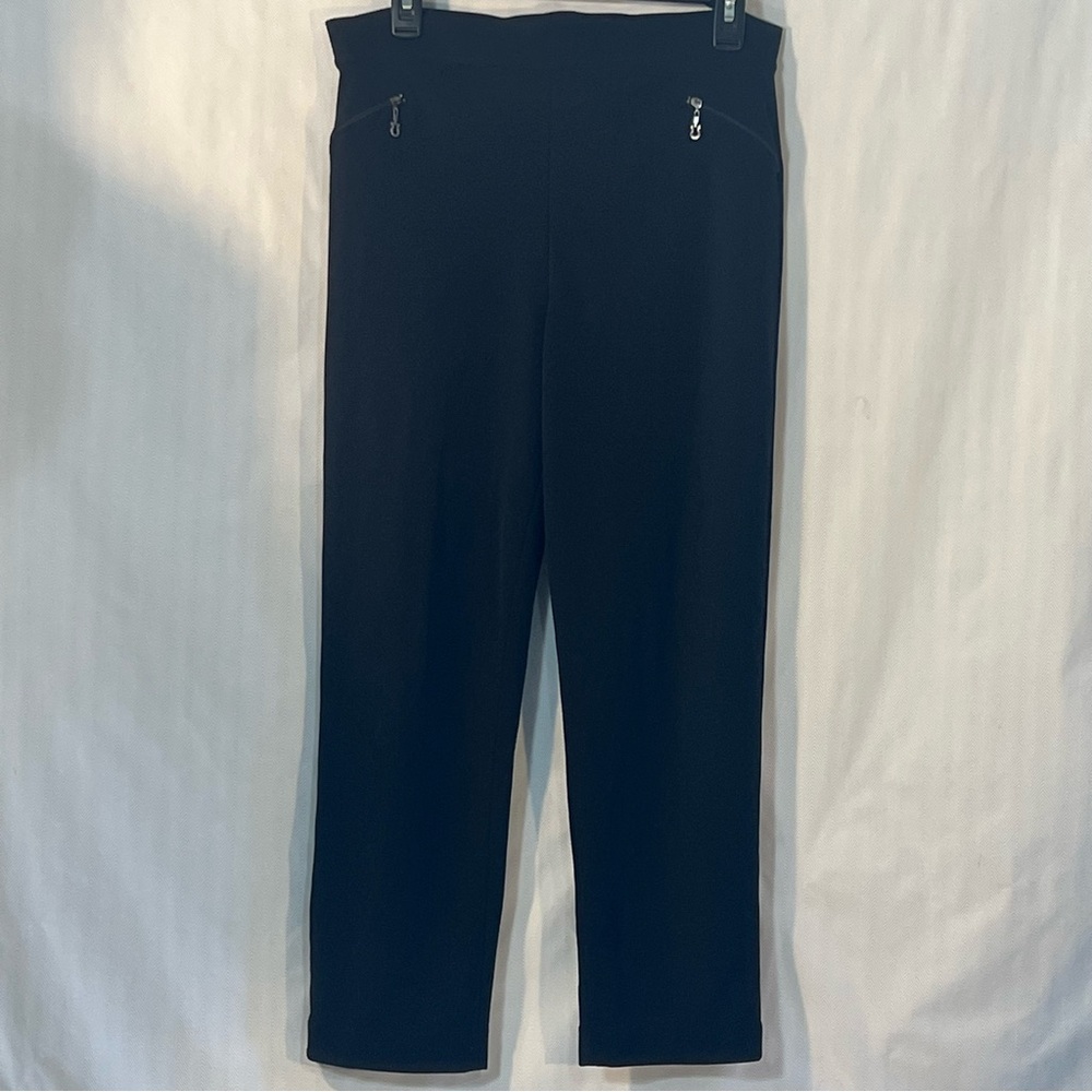 Wei Nong Black Nylon Pants Pull On Zip Pockets Large
